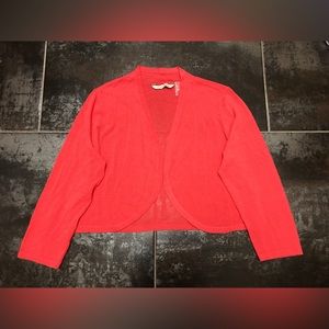 G59 Soft Surroundings Peach Neon Cropped Knit Open Front Sweater Cardigan Size M